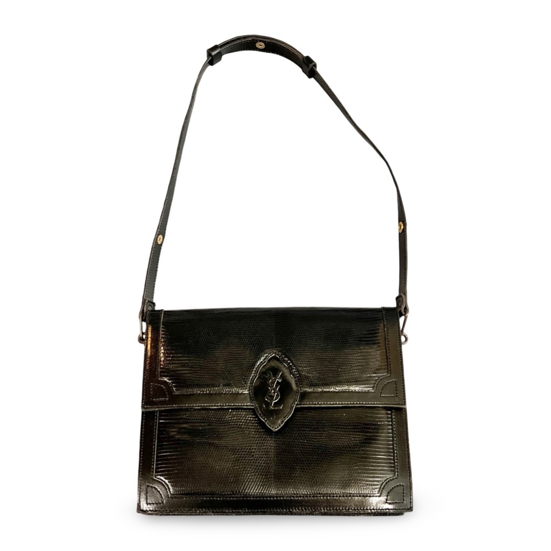 Yves Saint Laurent Embossed Leather 2Way ShoulderBag Black W:9.8 H:7.5 D:2.8 in.