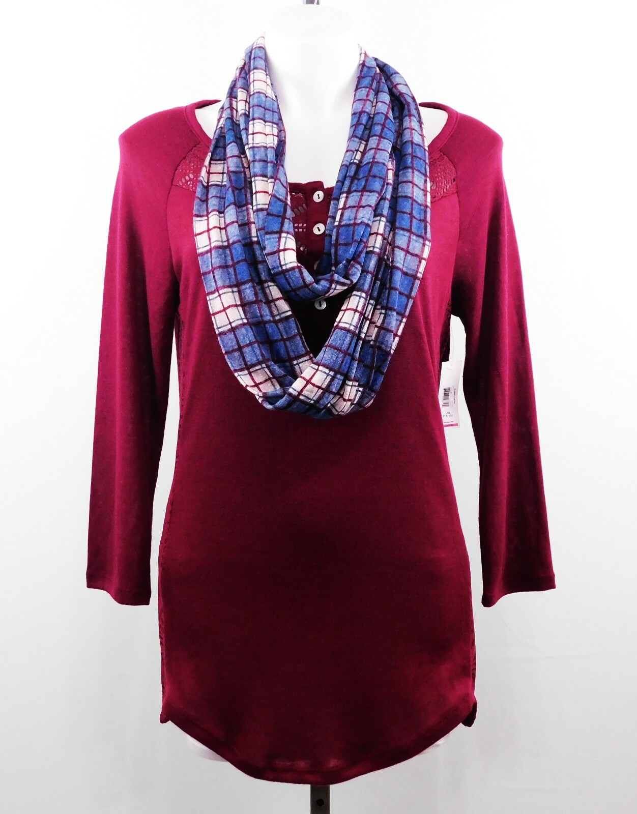 No Boundaries Women Shirt, Size L, Maroon, 68% Polyester, 32% Rayon