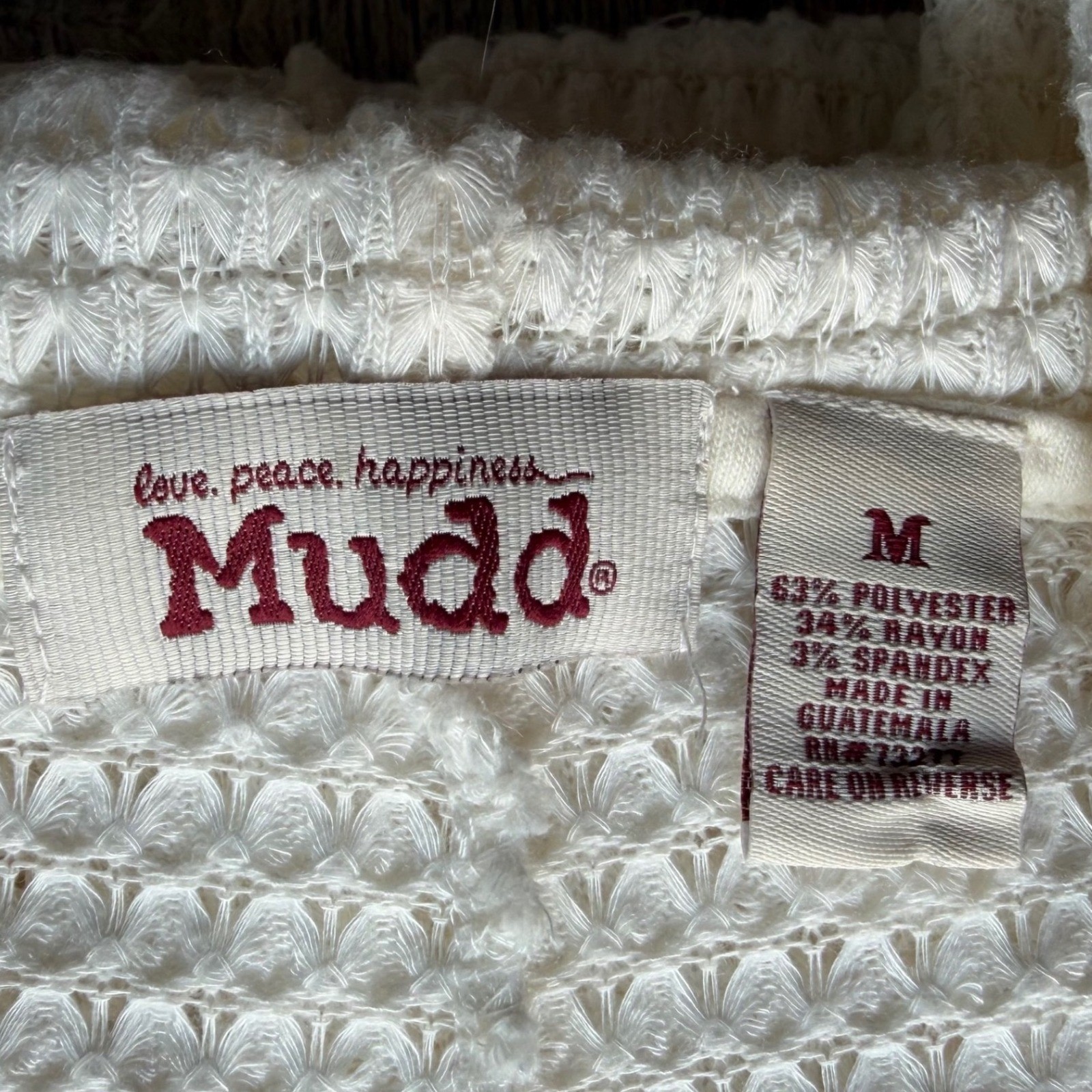 Mudd Waffle Knit Hooded Cardigan Cream Open Front Sweater Granola Girl Boho M