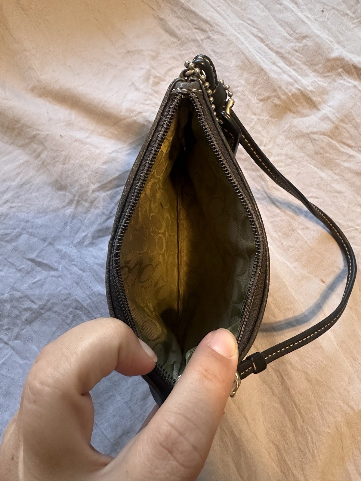 Coach Black Zip Wristlet Pouch w/ Wrist Strap, Silver Hardware, Lined