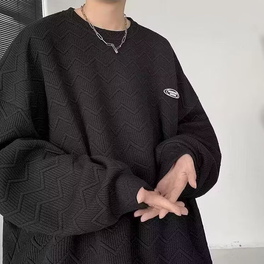 For Casual Daily Use Men Waffle Sweatshirt Casual O-neck Top Waffle Knit Texture