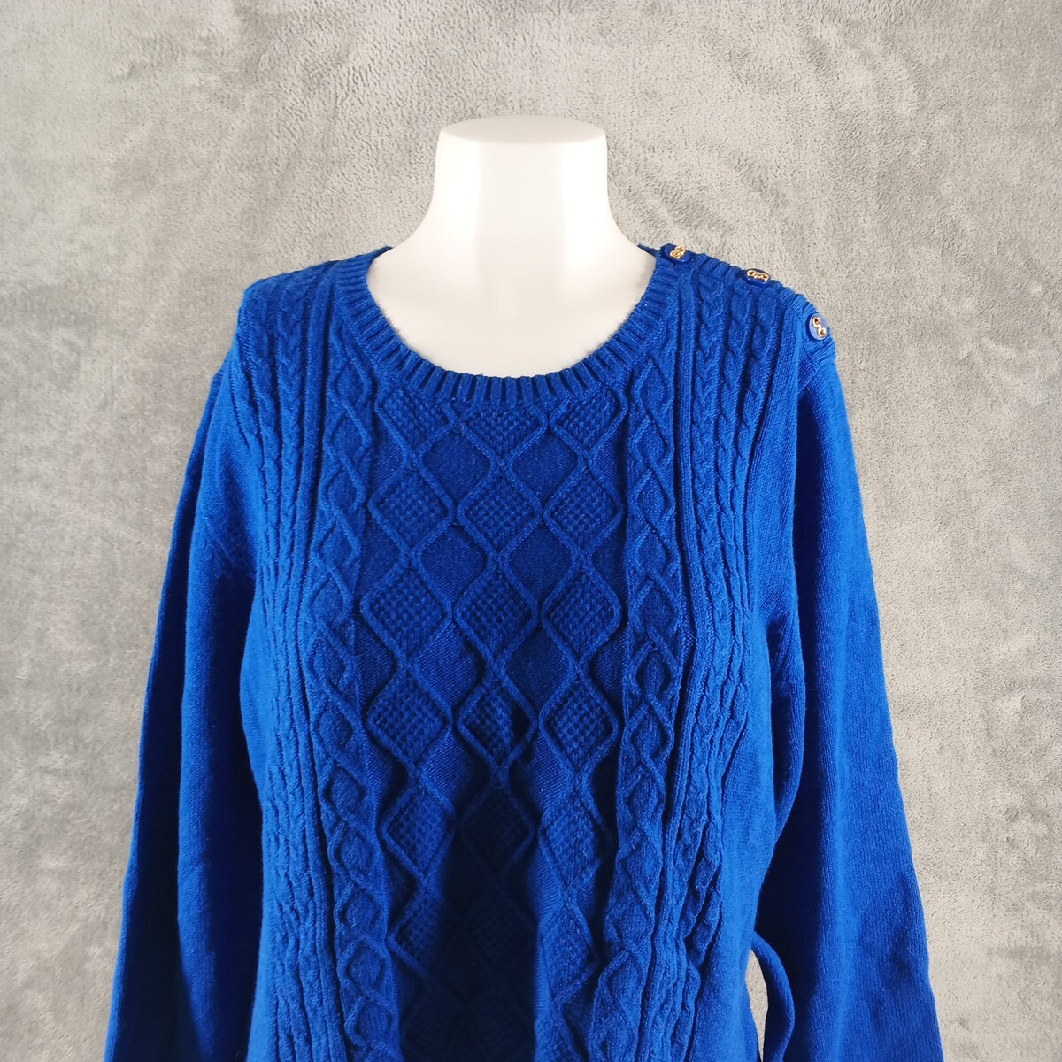 NWT CHARTER CLUB Fall Textured Sweater XXL(20-22) Blue Cotton Pullover