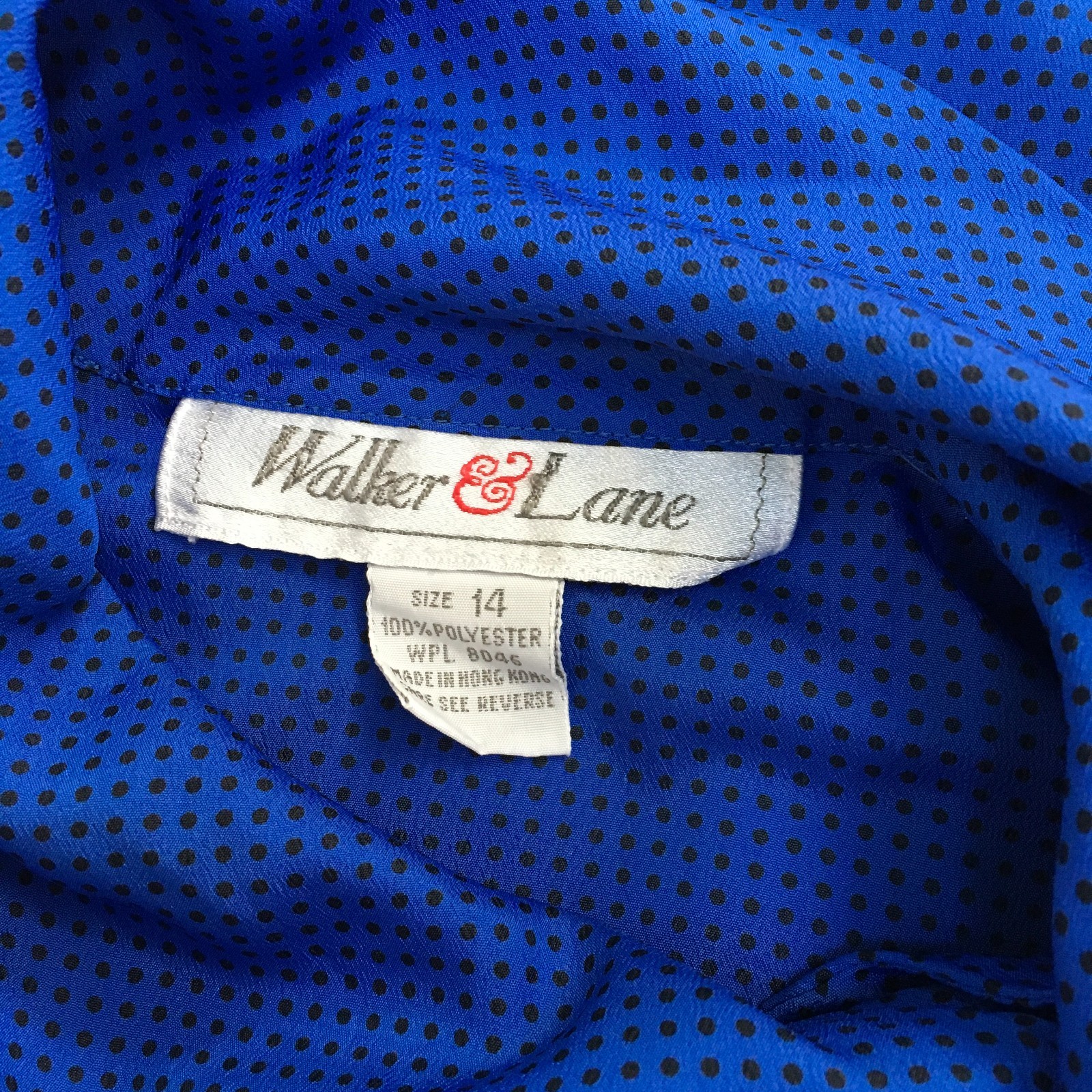 Vintage 80’s Bow Blouse Blue Polka Dot Walker & Lane Sz Vtg 14 Career