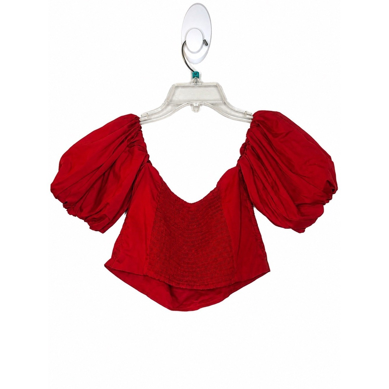 Abercrombie & Fitch Red Off-Shoulder Puff-Sleeve Crop Top