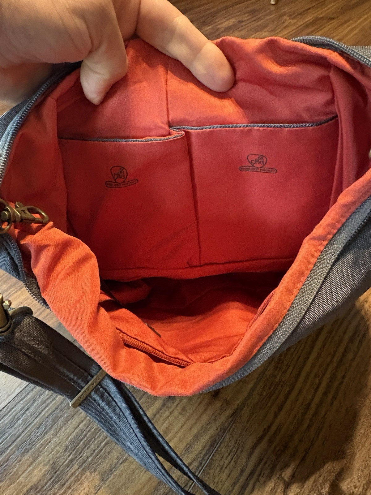 Travelon Gray Solid Shoulder Bag Zip Closure Orange Lining Adjustable Strap