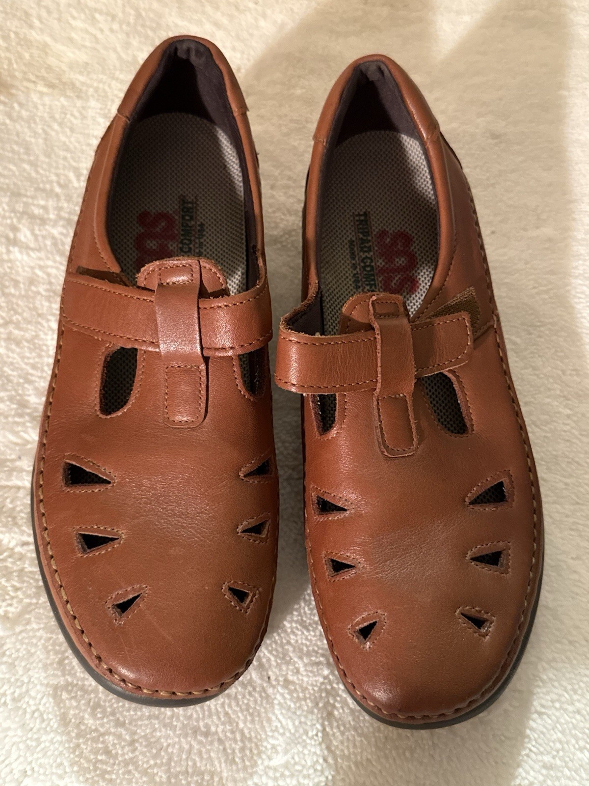 SAS Tripad Comfort Women’s Brown Leather Mary Jane Hook & Loop Flats 8.5M