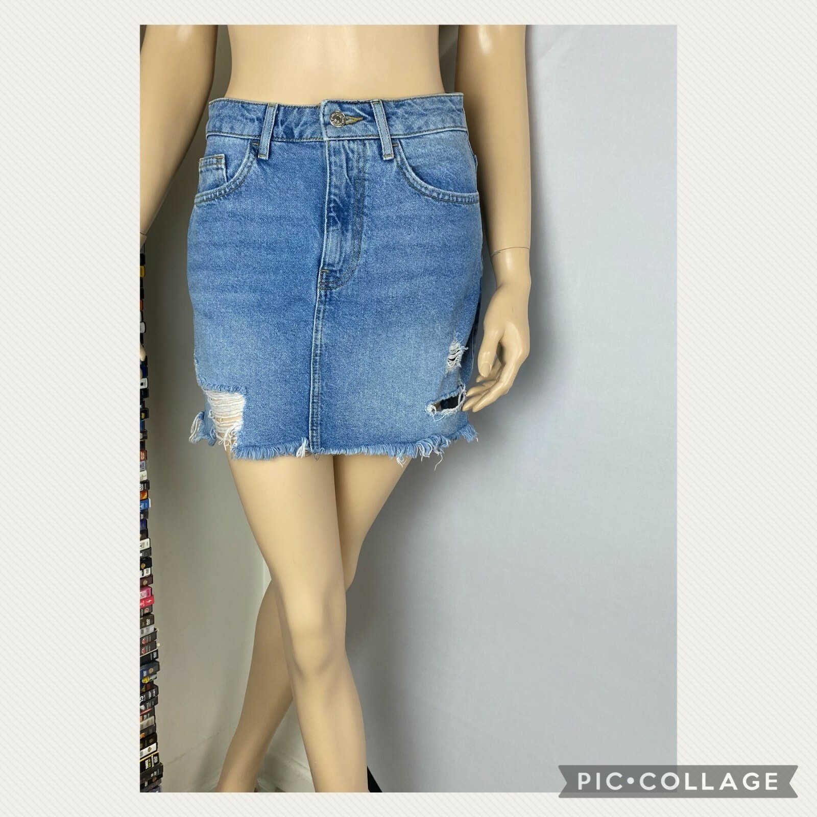 Forever 21 Los Angeles Womens S Denim Distressed Fringe Hem Skirt Y2K Festival