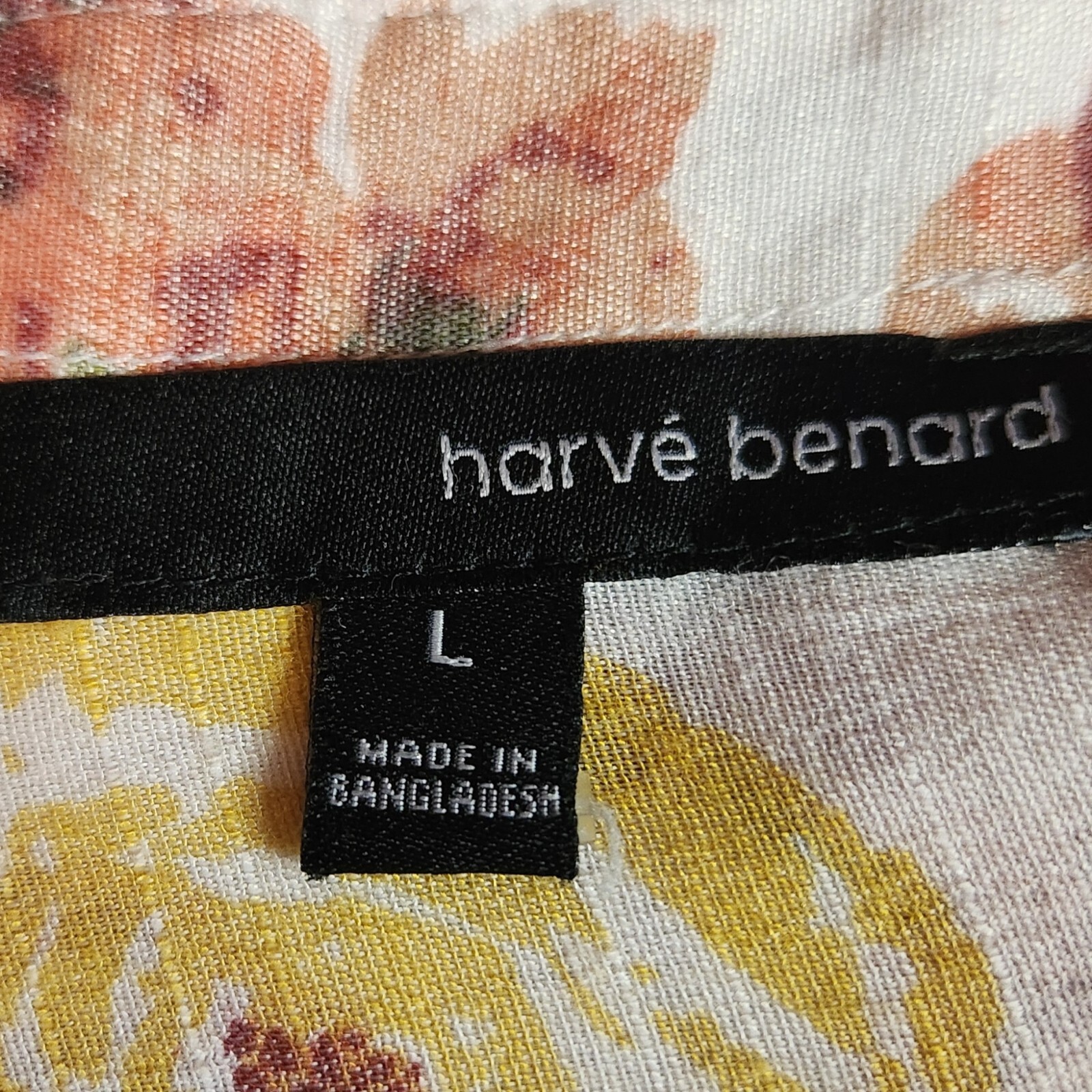 Harve Benard Womens Blouse Sz L Floral Button-Up Tie-Front 3/4 Sleeve Collared