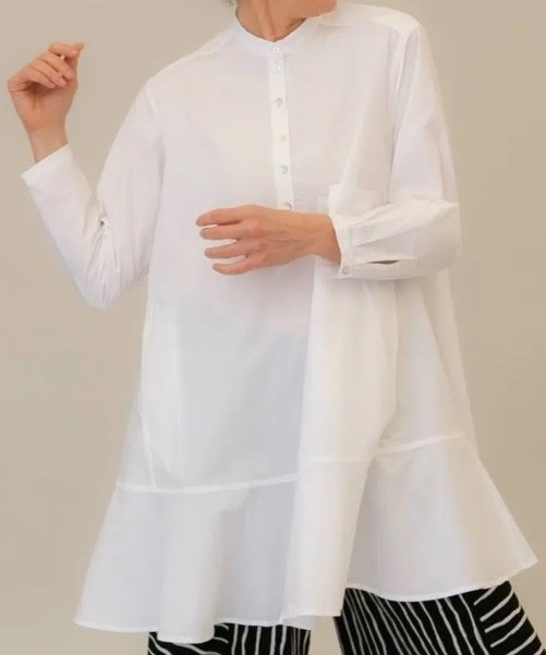 ALEMBIKA WHITE Freedom Flounce LONG SLEEVE TUNIC TOP MADE IN ISRAEL Lg Nice