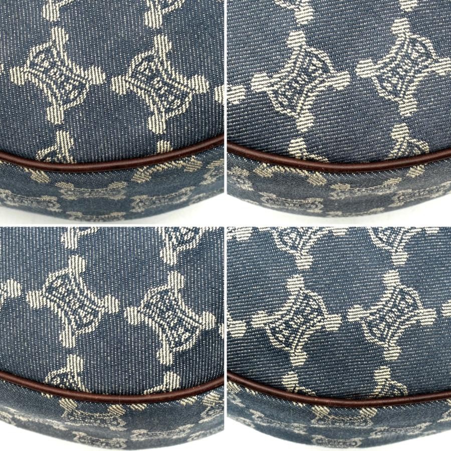 CELINE Paris Macadam Half Moon Denim Leather Shoulder Bag Blue Brown Auth