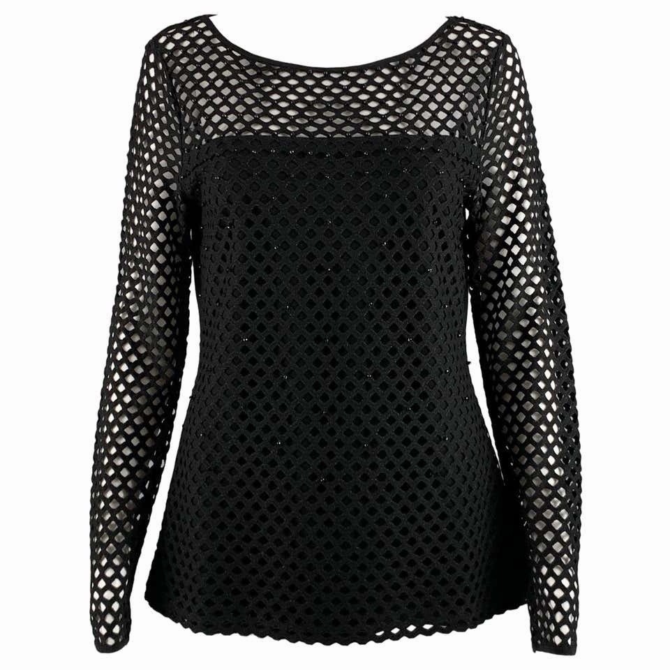 ESCADA Black Gold Viscose Polyester Cut Out Long Sleeve Top