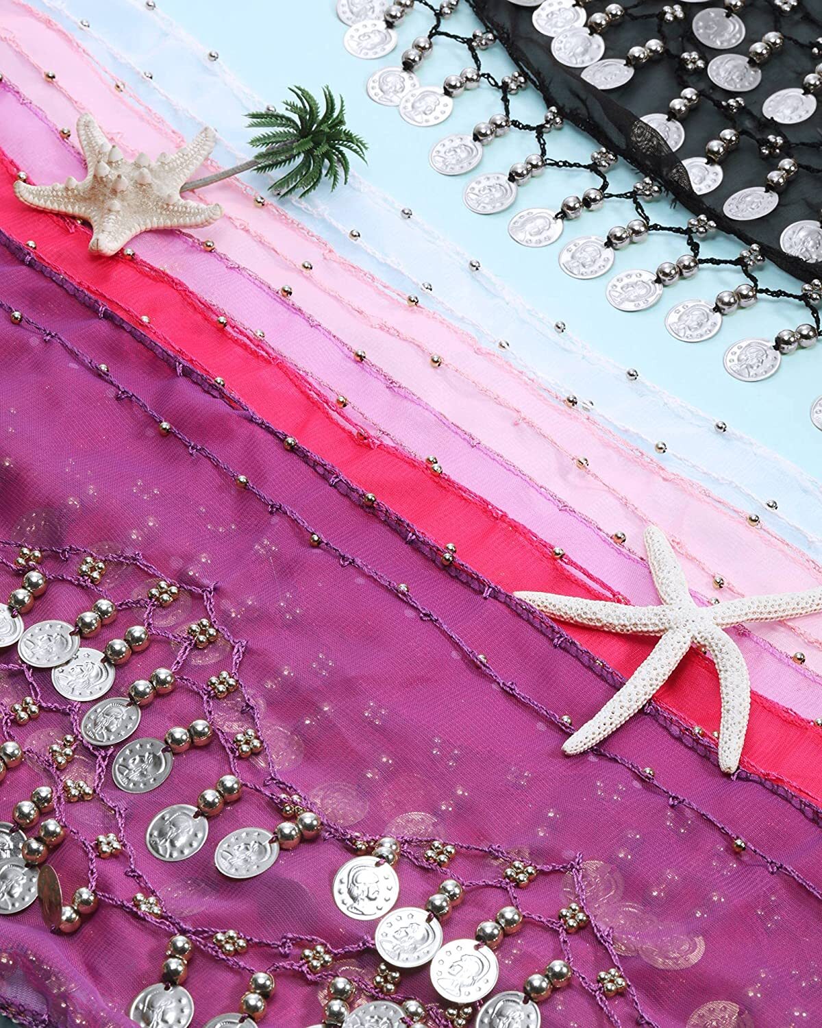 Chiffon Belly Dance Hip Scarf Wrap Belt Tribal Sash Skirt Silver Coins Costume