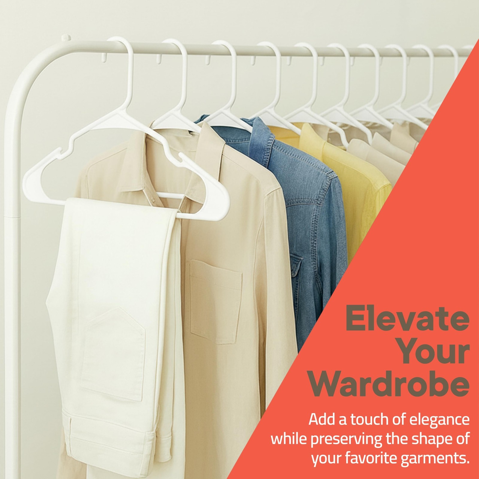 White Plastic Hangers 10 Pack– Heavy-Duty Plastic Hangers Slim and Space-S