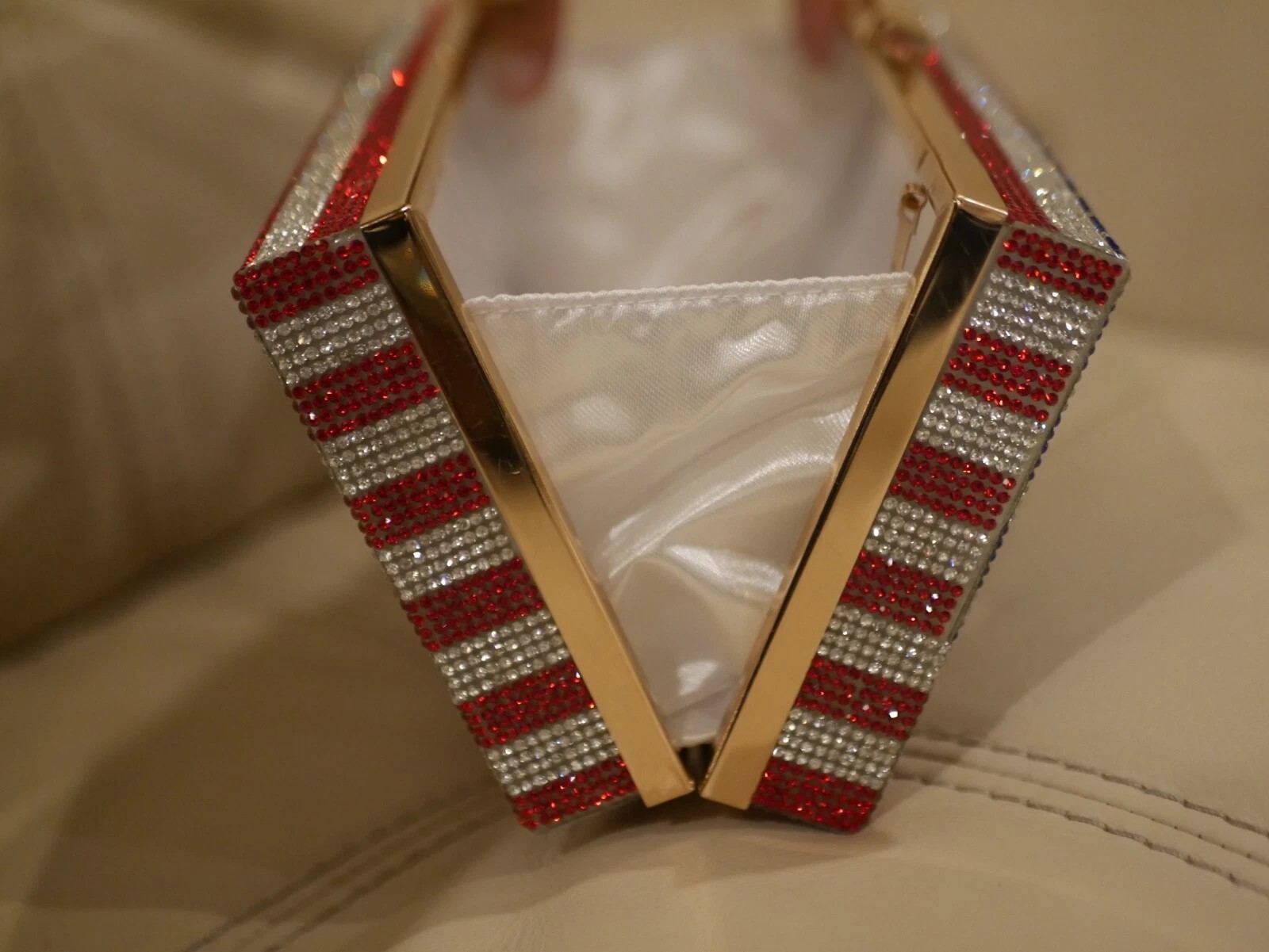 American Flag Rhinestone Evening Clutch Purse Crossbody Patriotic USA Handbag