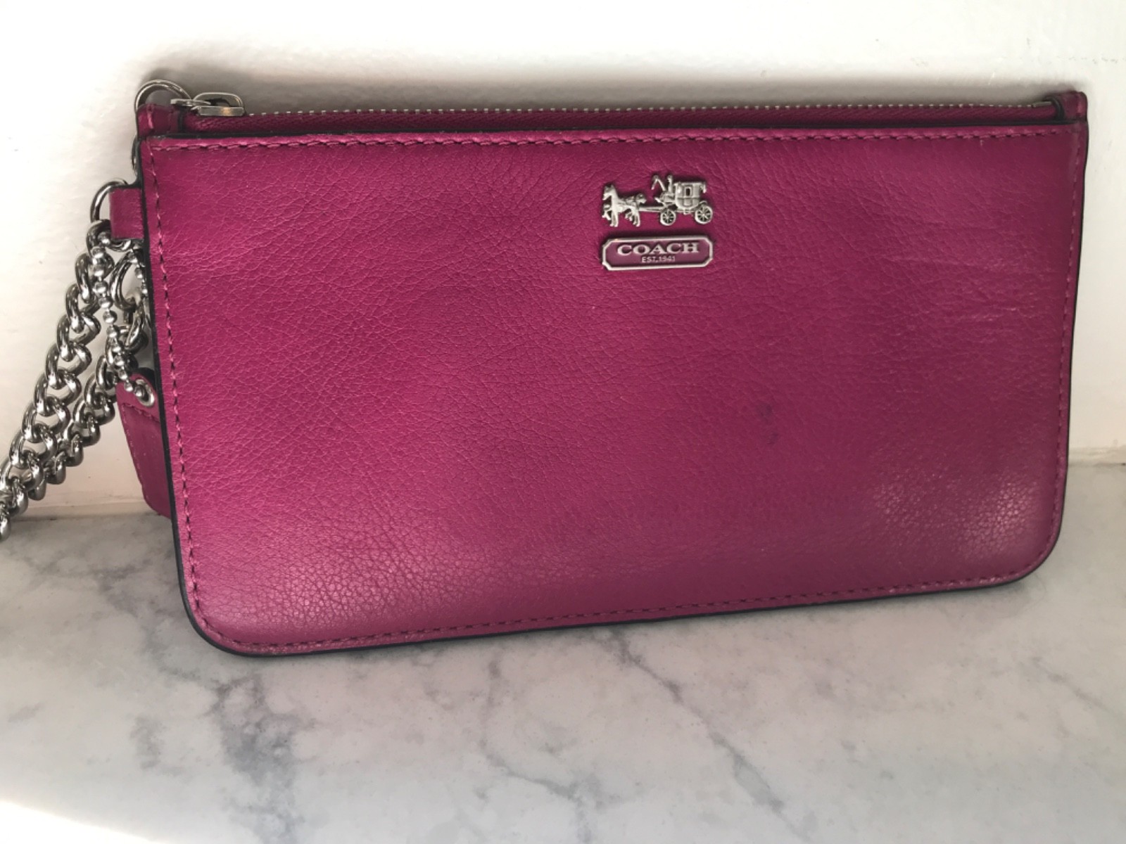 COACH Madison Leather Chain Wristlet Magenta / Silver Horse and Carriage Logo