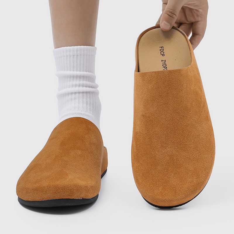 Mens Suede Mule Clogs Casual Round Toe Slippers Flat Loafers Shoes Wide
