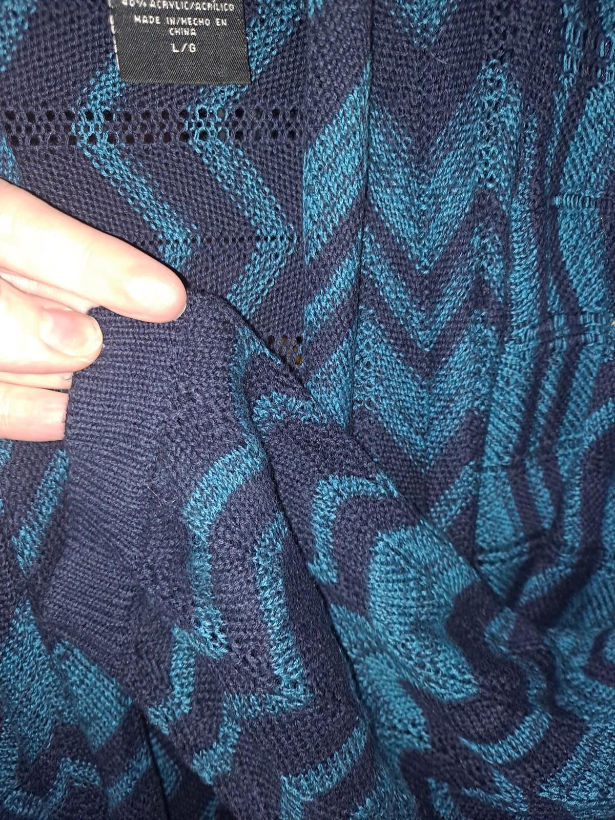 Attention 2 Tone Blue Open Front Belted Knit Sweater Size Large