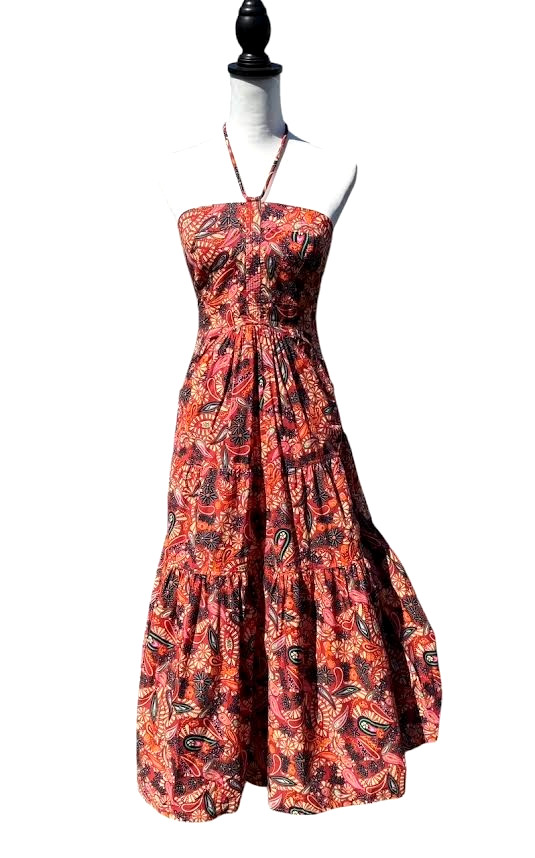 Revolve House of Harlow 1960 Maxi Dress Size S Paisley Cotton Halter Tiered Boho