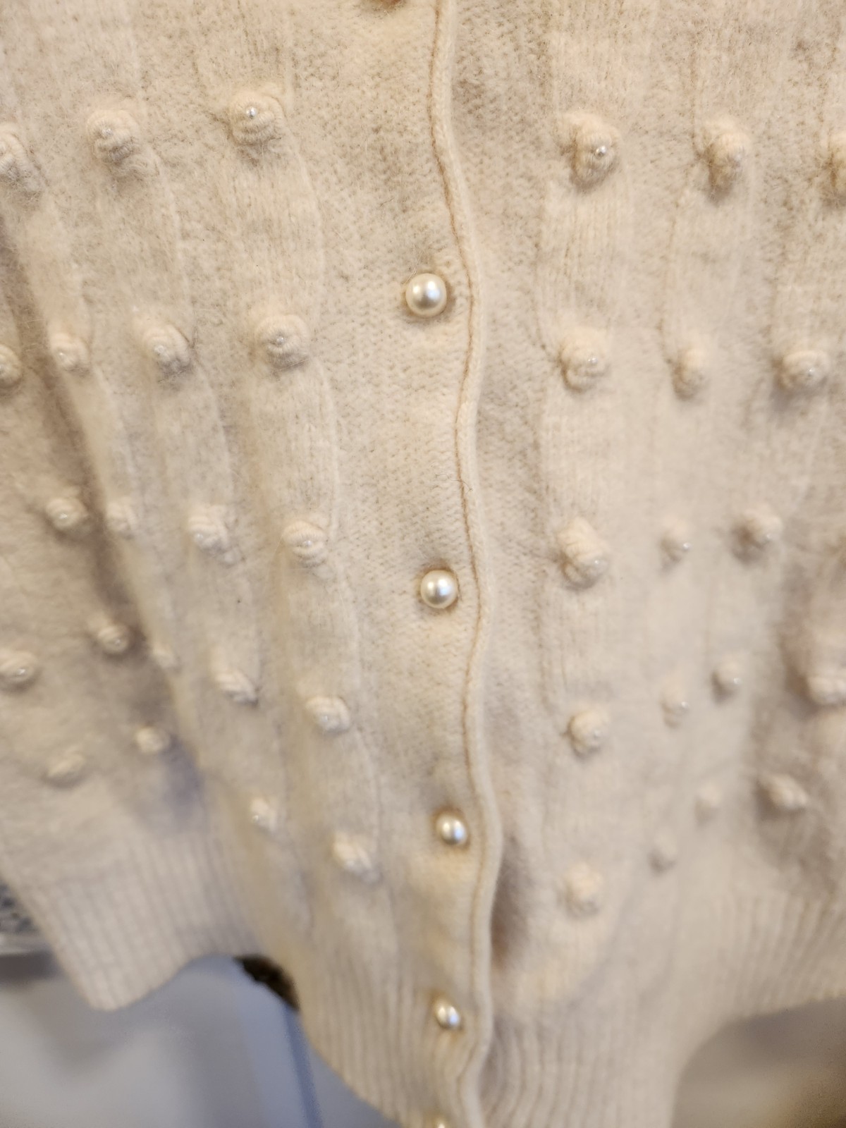 Vintage Adele Joyce Cardigan Womens Cream Angora Lambswool Pearl Button Felted