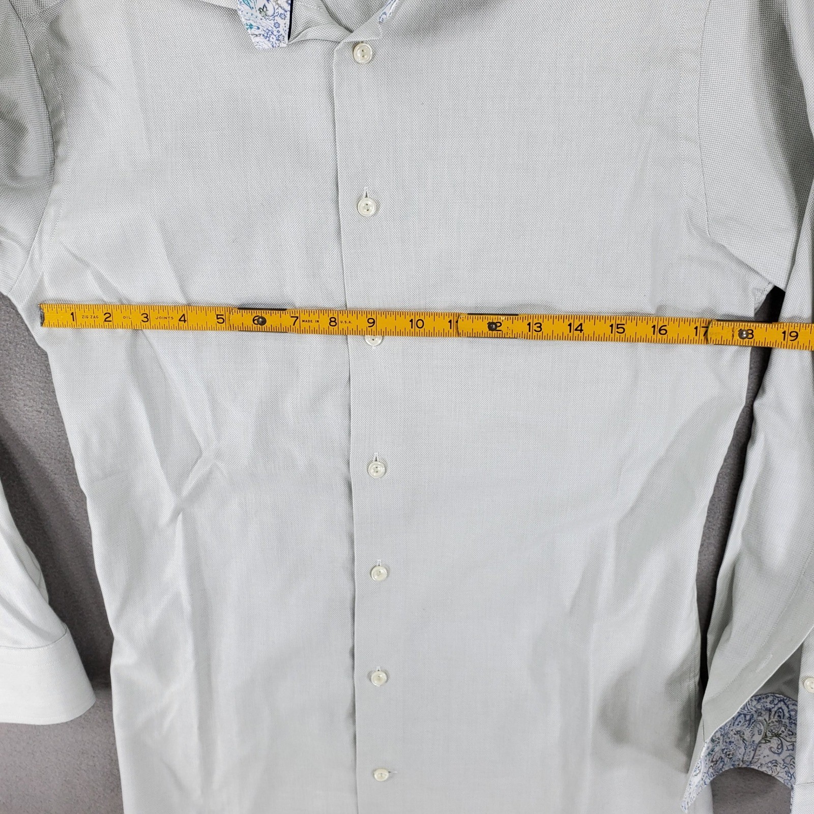Eton Button Up Shirt Men 15/38 Light Green Slim Fit Paisley Contrast Long Sleeve