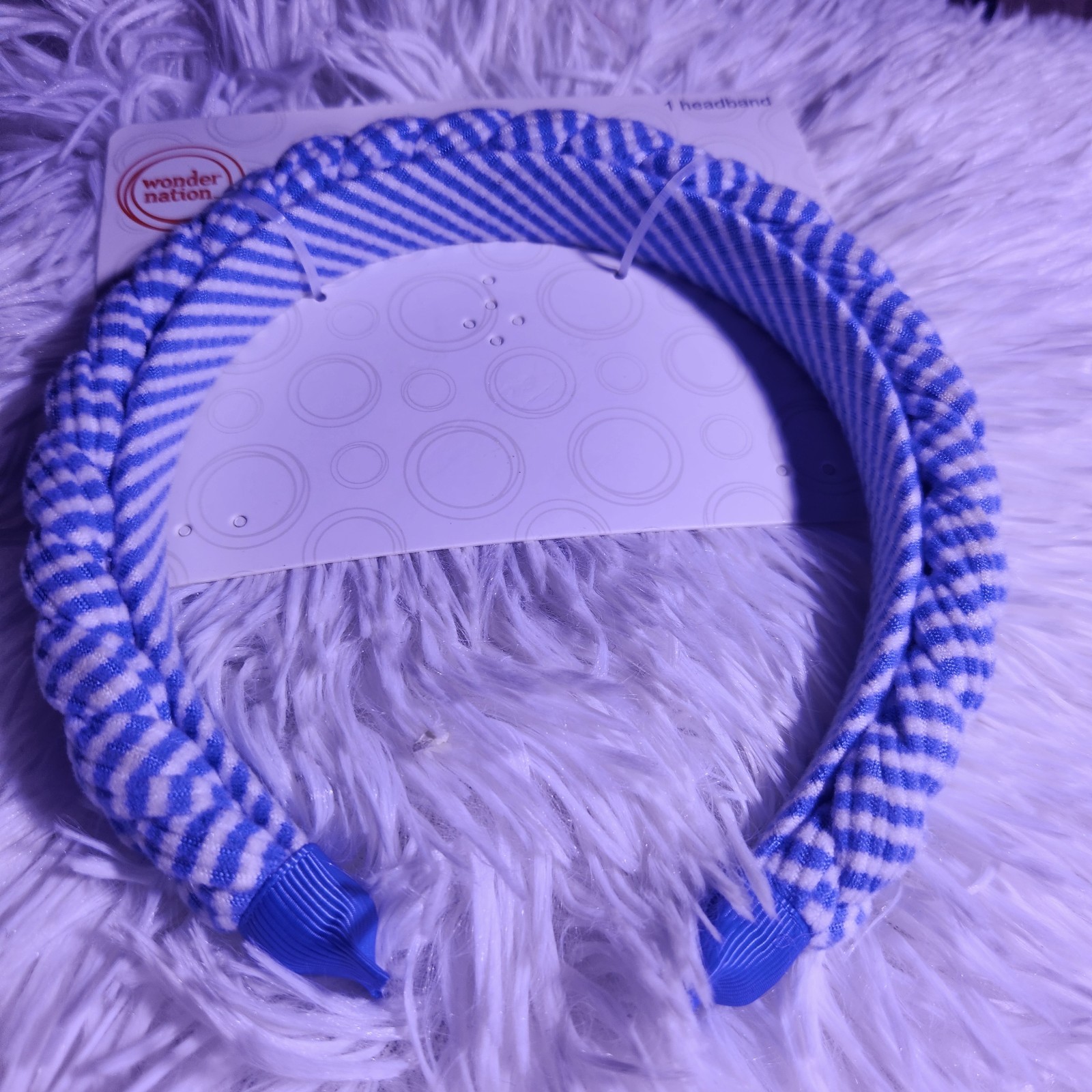 Wonder Nation Women’s Braided Striped Headband Blue/White Fabric & Plastic