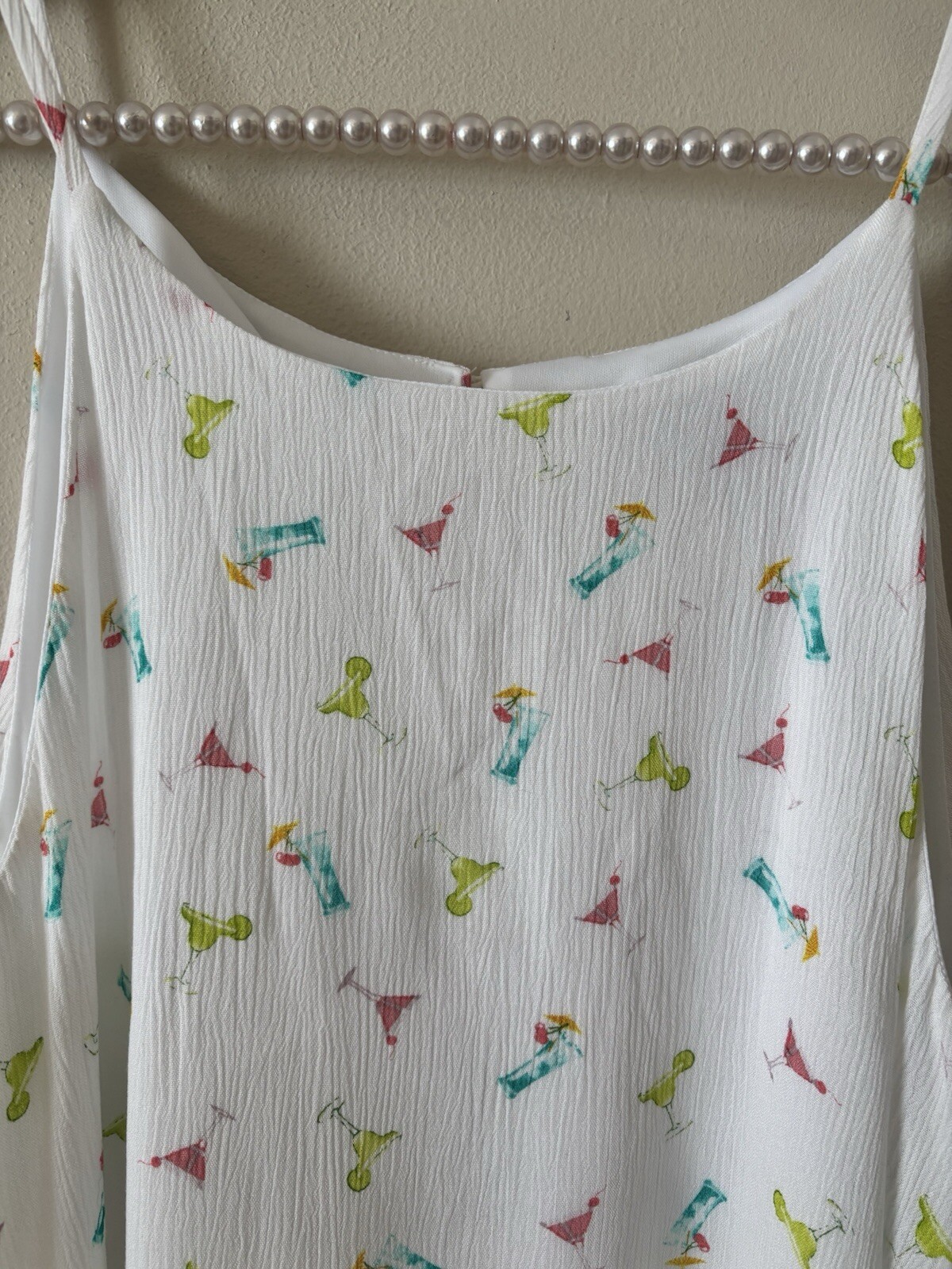 NWT Nina Leonard Womens Size Large White Sleeveless Dress Martini Drink Print