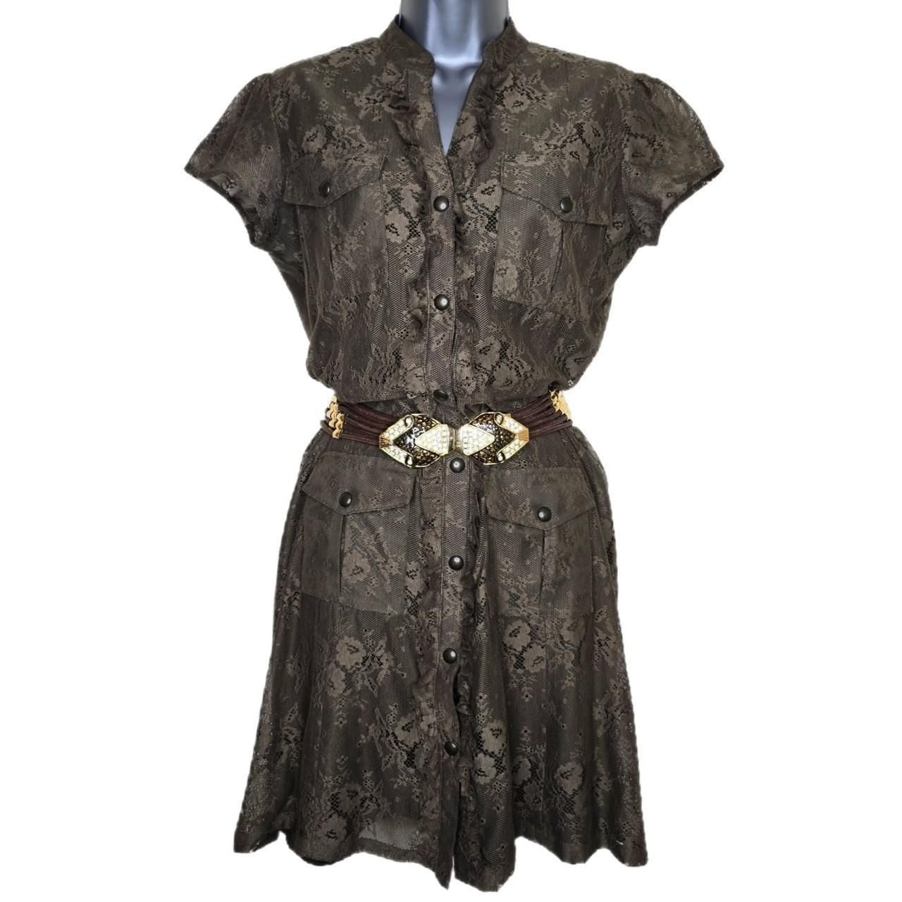 Miss Sixty M60 Lace Utility Shirt Dress with Rhinestone Snake Belt