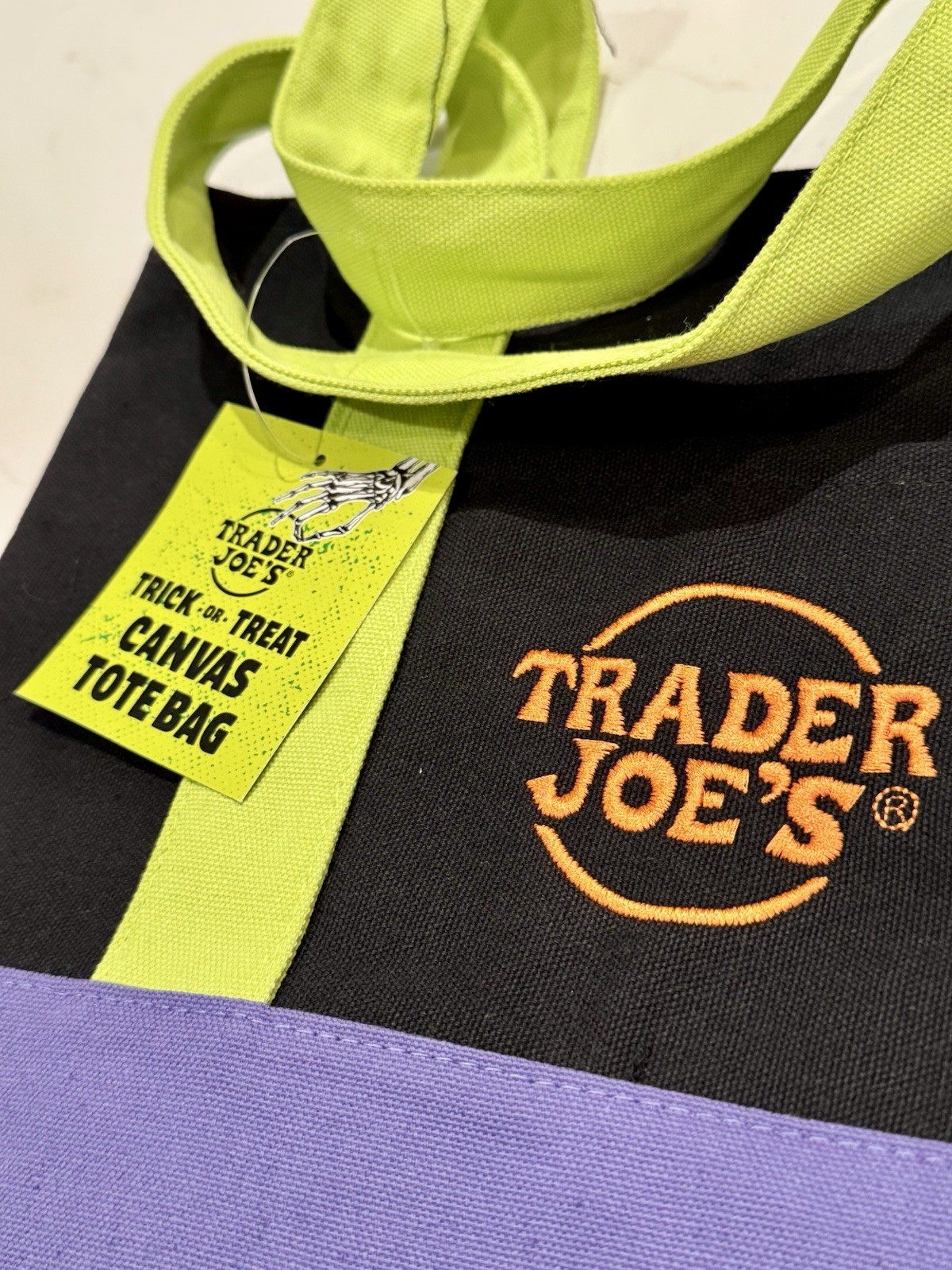 Trader Joe’s Halloween Mini Canvas Treat Tote Bag Black Purple Green Multicolor