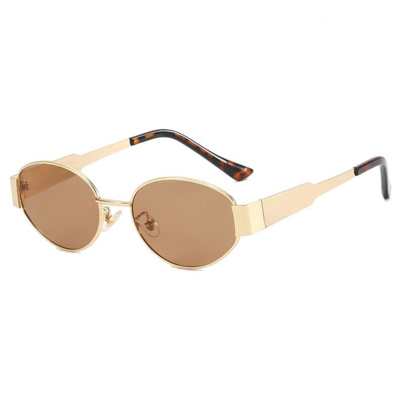 Oval Sunglasses Retro 90S Sunglasses Trendy Classic Shades Metal Frame Gold USA