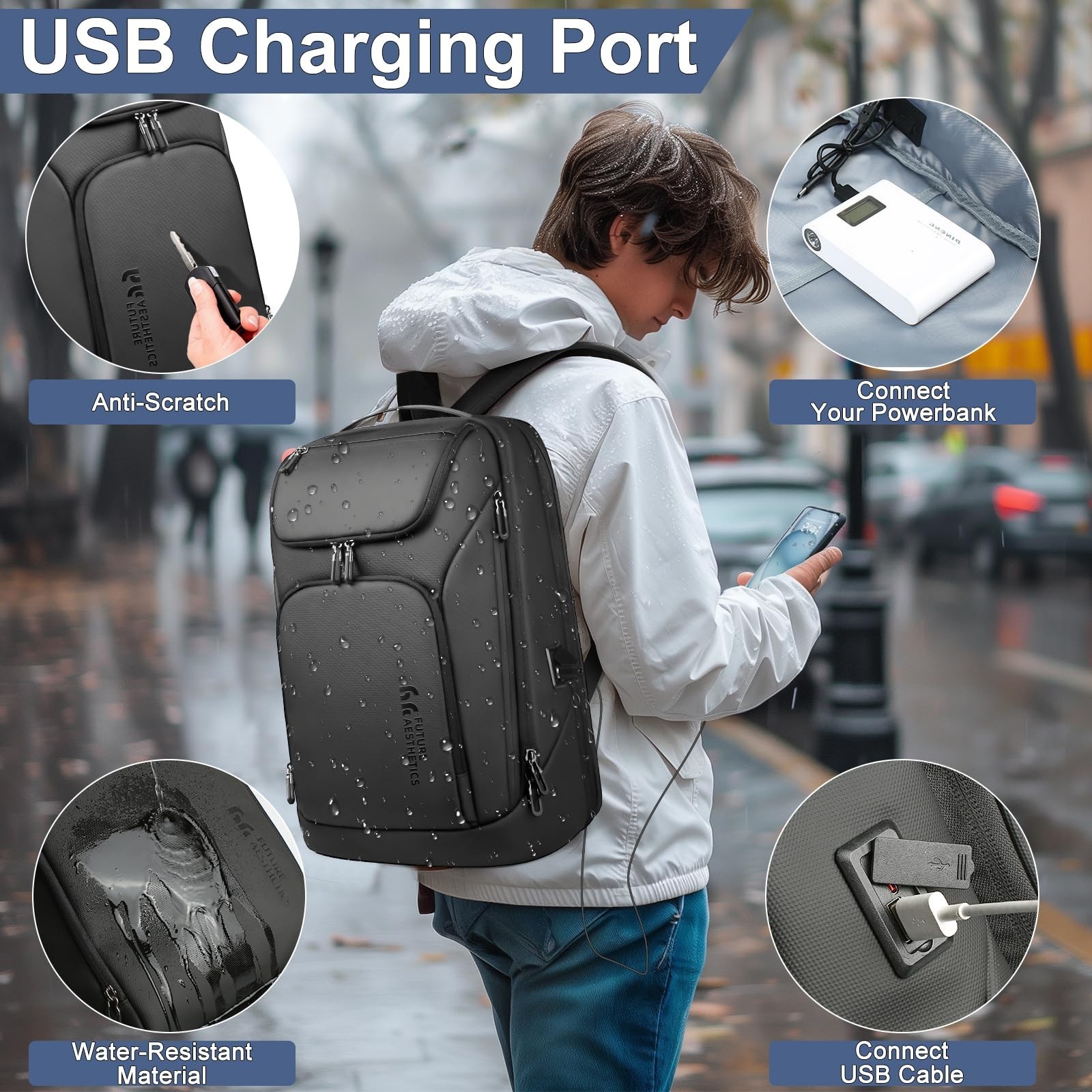 Smart Anti-Theft Business Backpack for 17.3″ Laptop, USB Charging, Water-Resista