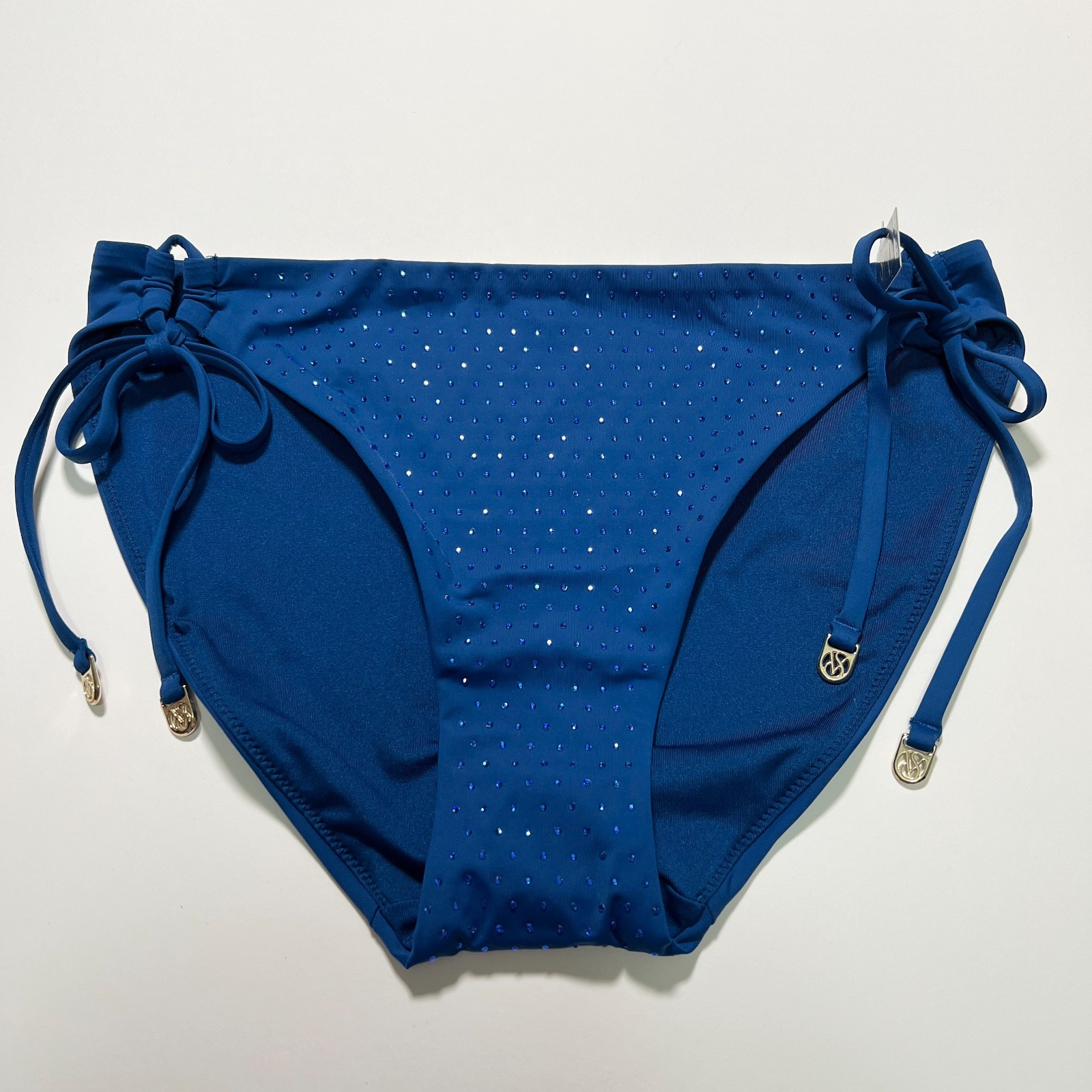 Victoria Secret XL Bikini Bottom DOUBLE Side Tie Shine Sapphire Blue