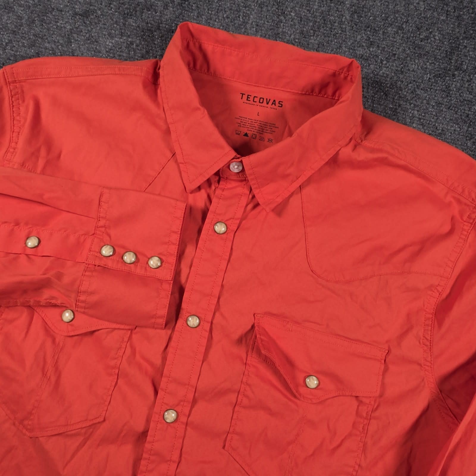 Tecovas Western Shirt Mens L Orange Pearl Snap Long Sleeve Cowboy Rodeo
