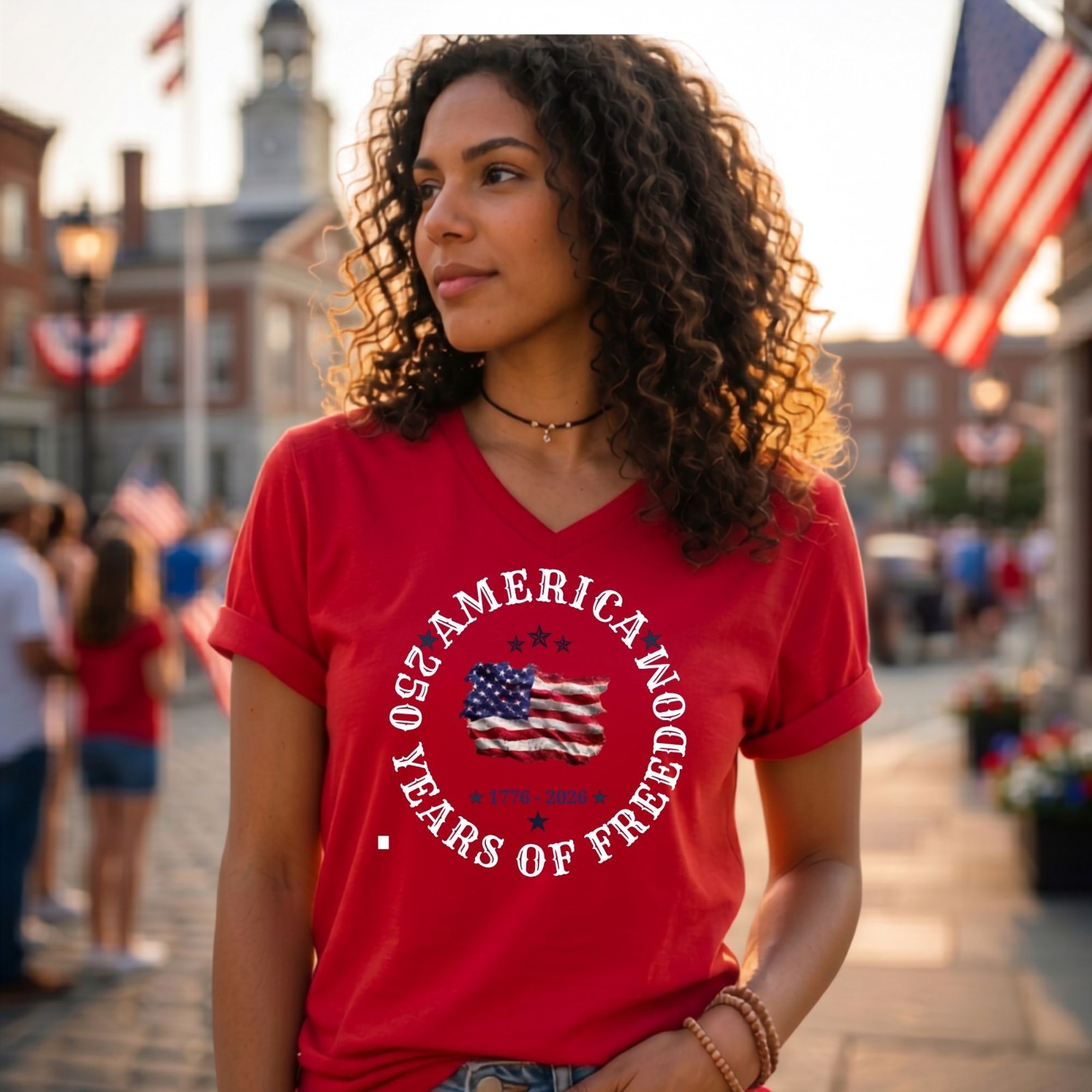 250th Anniversary USA Bella Canvas V-Neck Shirt Patriotic Independence Tee