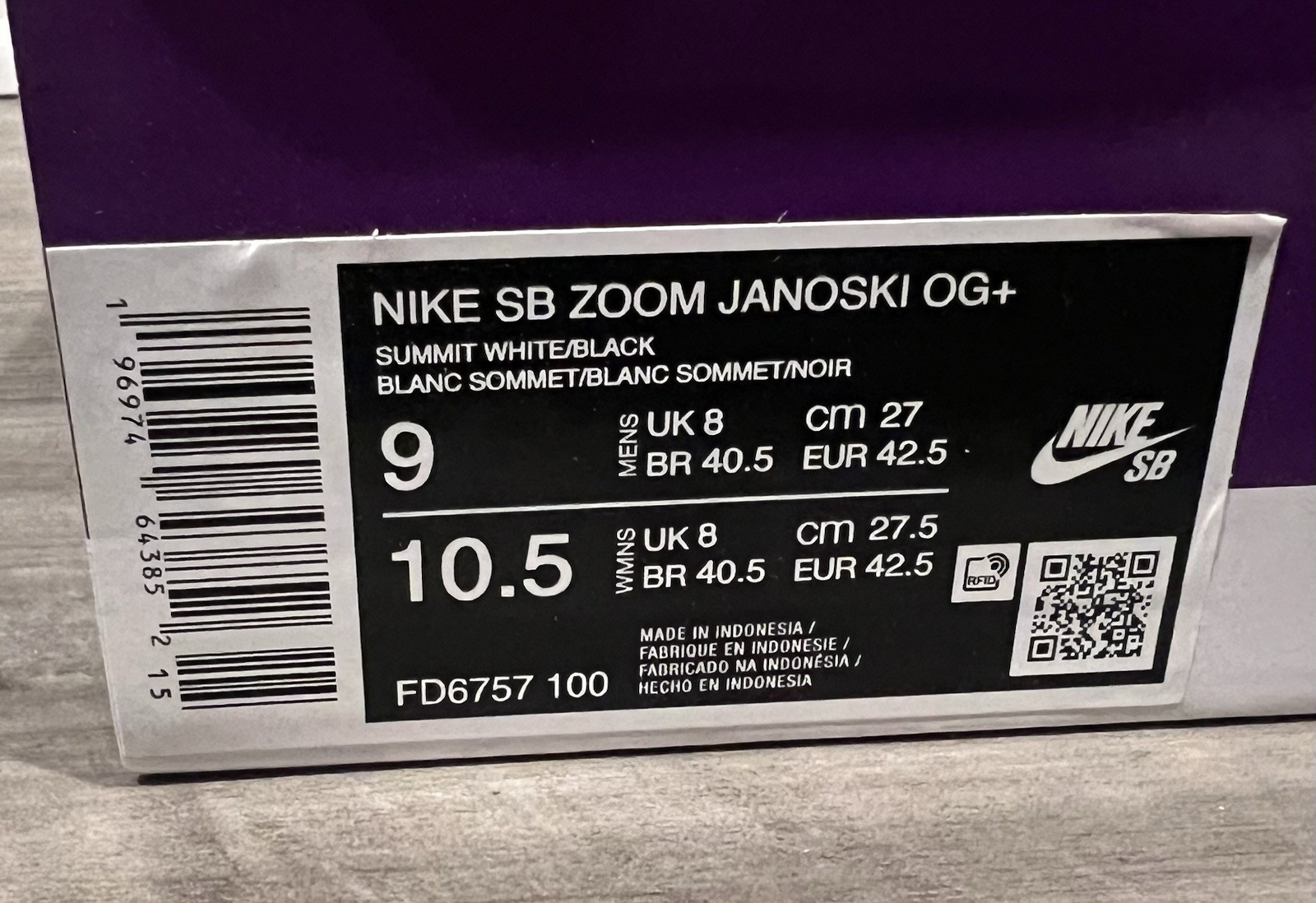 Size 9 Men’s Nike Zoom Stefan Janoski OG+ SB Summit White Skate FD6757 100 $100
