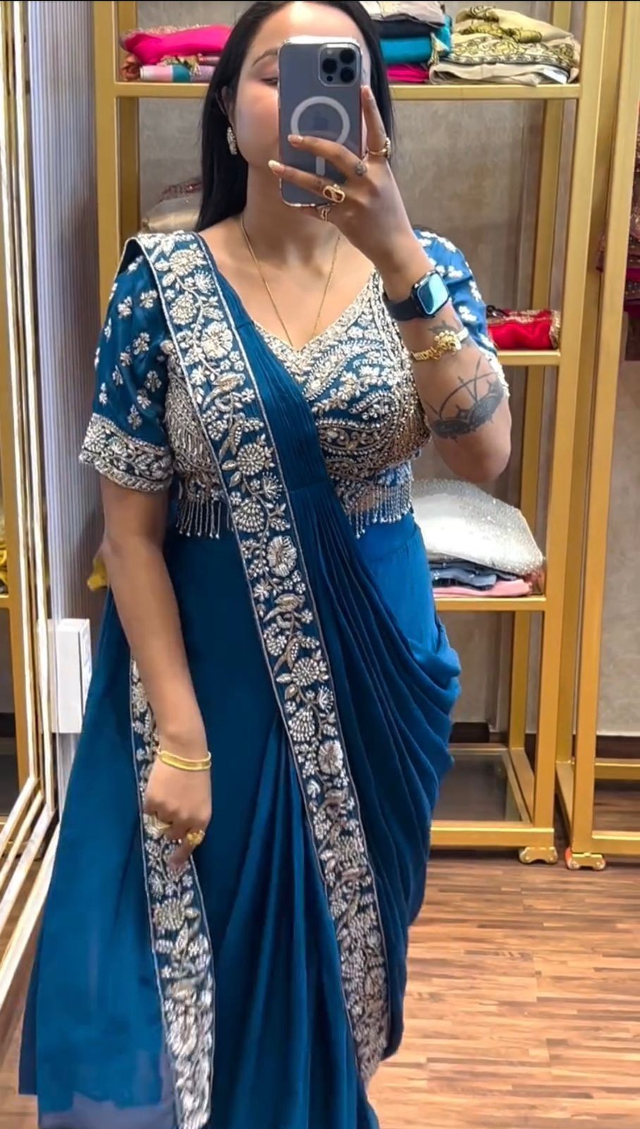 READY TO WEAR DESIGNER SAREE PRE-DRAPED SAREE TRENDING DESIGN EMBROIDERY ELEGANT