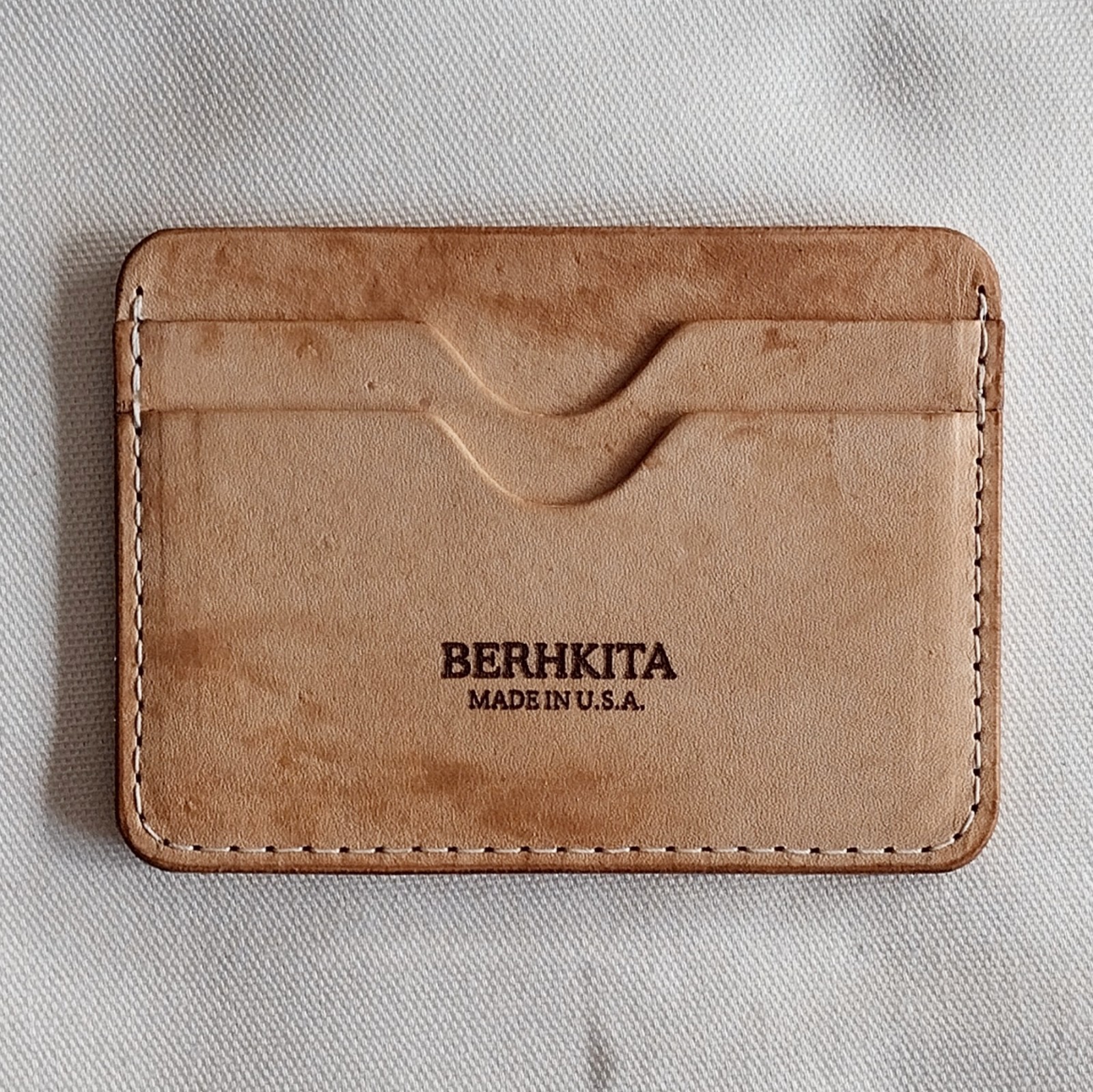 handmade natural veg tan real leather card holder 3 pocket infused with wax