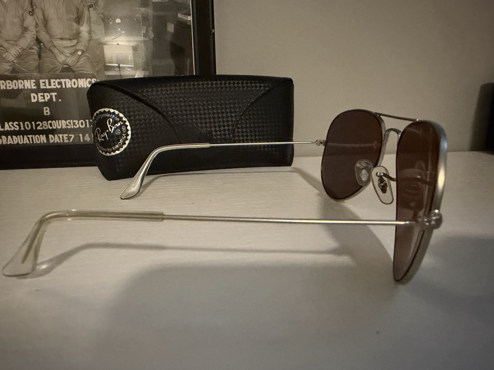 Ray-Ban Men’s Aviator Sunglasses Silver Metal Frame RoseGold Mirrored Glass Lens