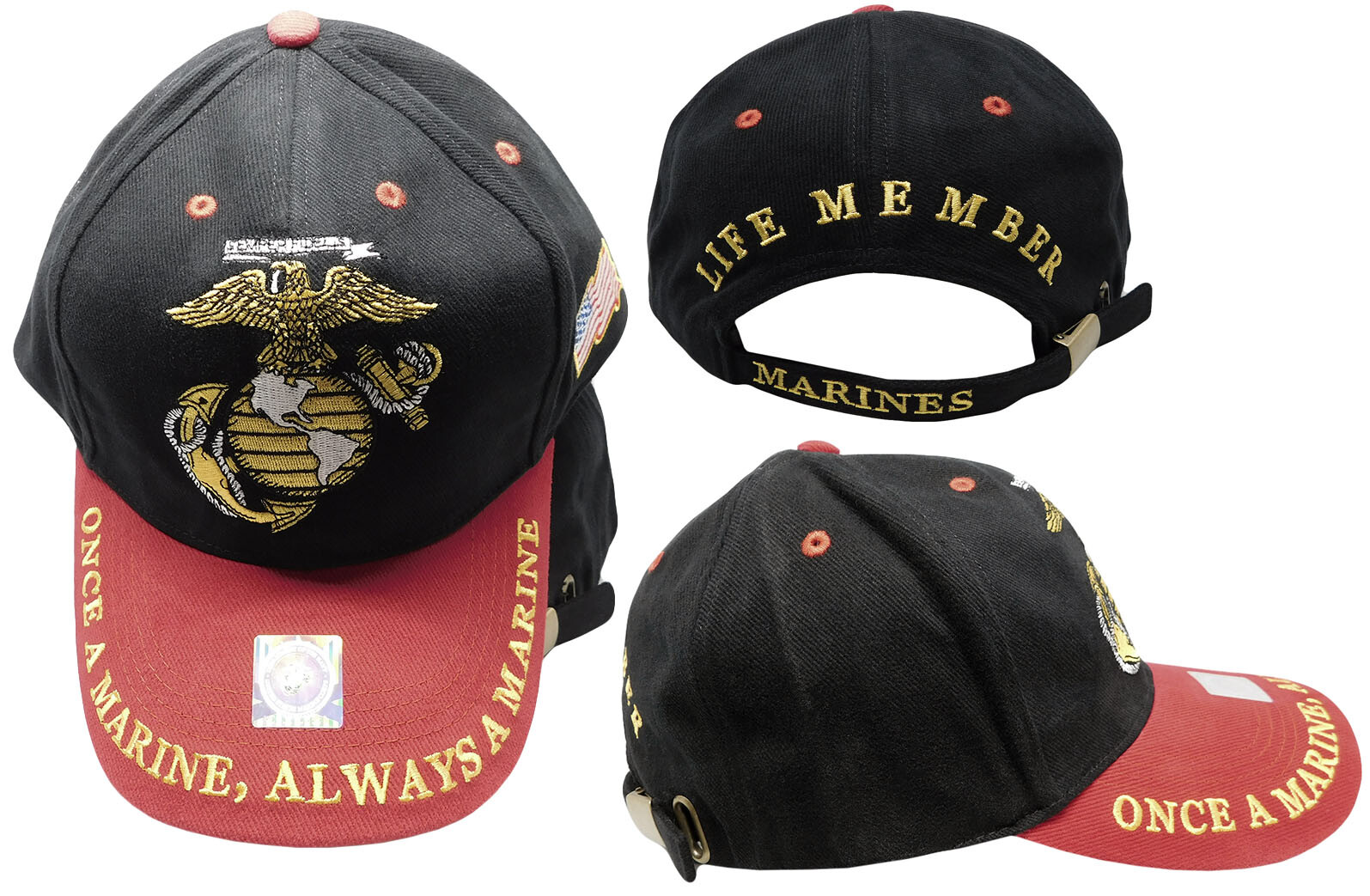 USMC SEMPER FI ONCE A MARINE ALWAYS A MARINE CORPS CAP HAT BLACK
