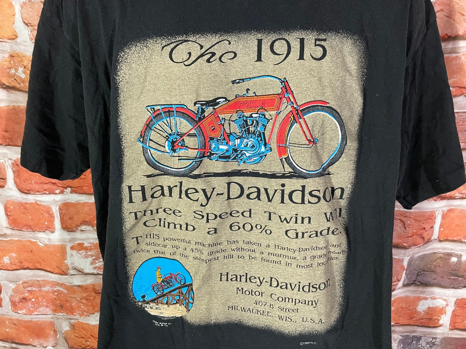 vintage 1996 Harley Davidson 1915 tee w big logo back print – sz XL – 90s biker