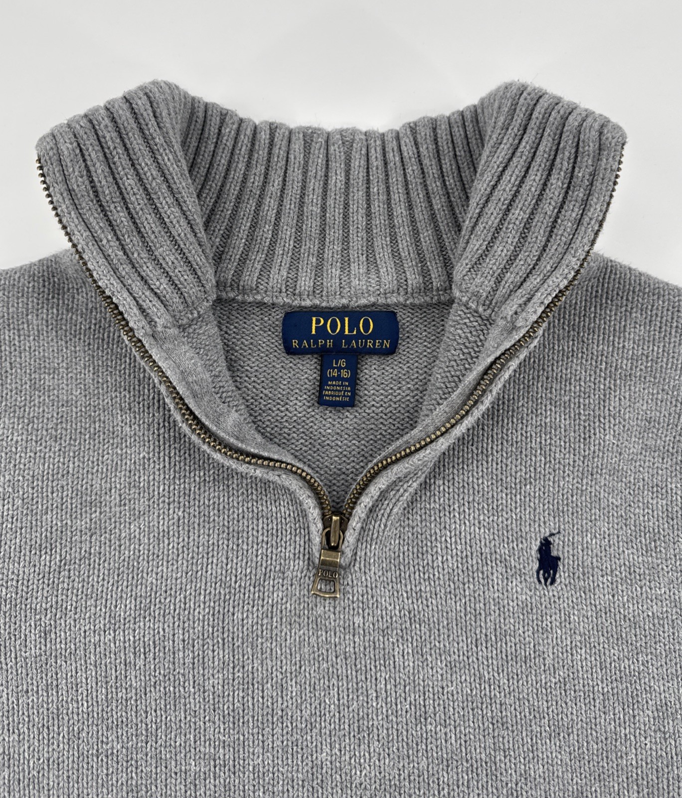 Polo Ralph Lauren 1/4 Zip Knit Sweater Boys Large 14-16 Gray Youth Logo