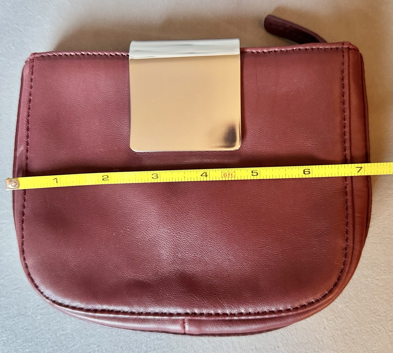 Vintage DKNY Burgundy Leather Clutch Bag with Metal Clasp & Dust Bag EUC