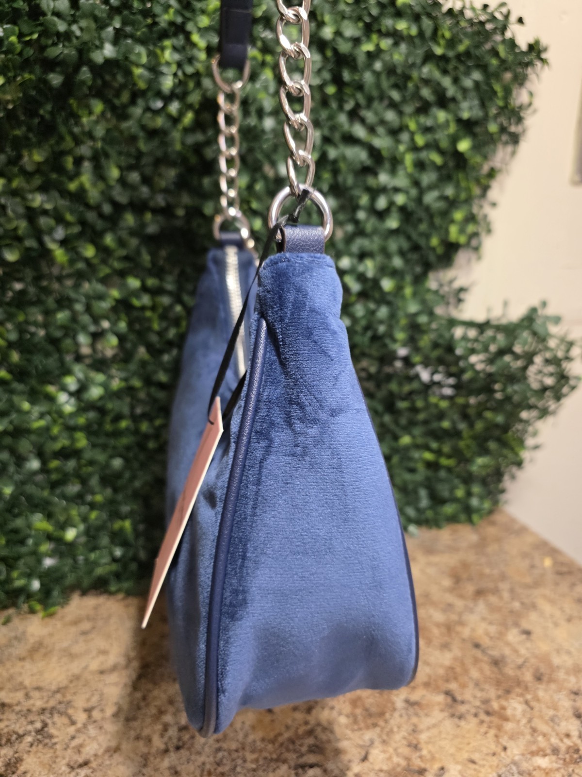 Juicy Couture Blue Logo Crescent Shoulder Bag Chain Strap Charm Zip Medium