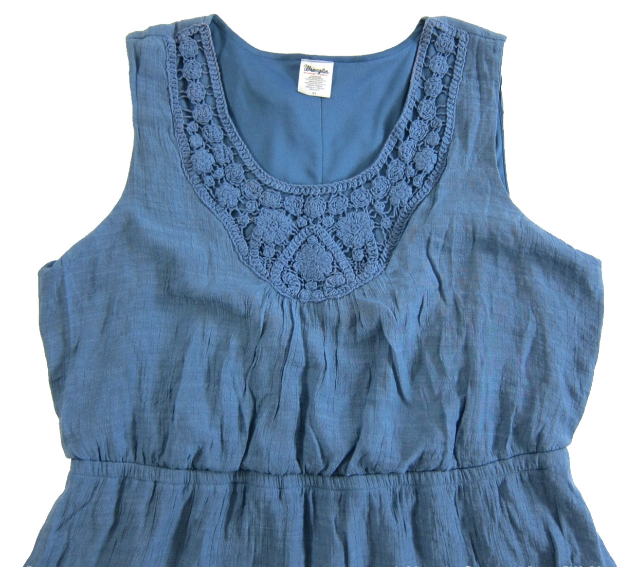 Wrangler Blue Rayon Crochet Sleeveless Ruffle Sheath Tank Sun Dress XL