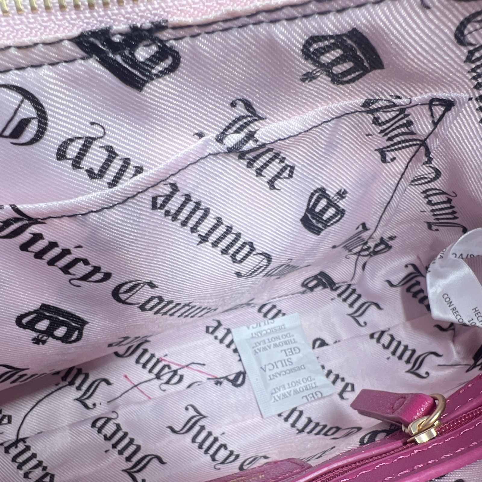 Juicy Couture Small Pink Shoulder Bag Embroidered Logo Gold Chain Zip Charm