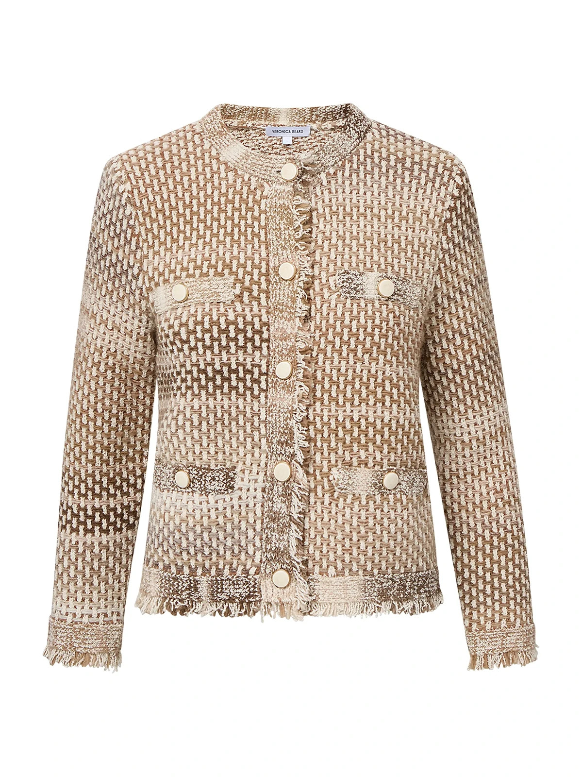 NEW, VERONICA BEARD Sariyah Fringe Knit Jacket in Desert Khaki Sz XL #T3994