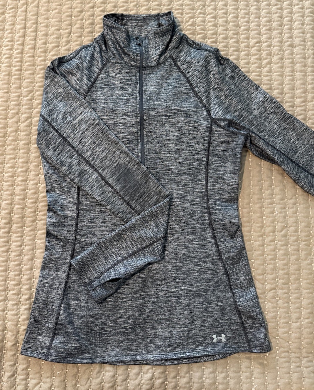 Under Armour Heathered Full Zip Mock Neck Stretch Metallic Raglan Jacket Gray M