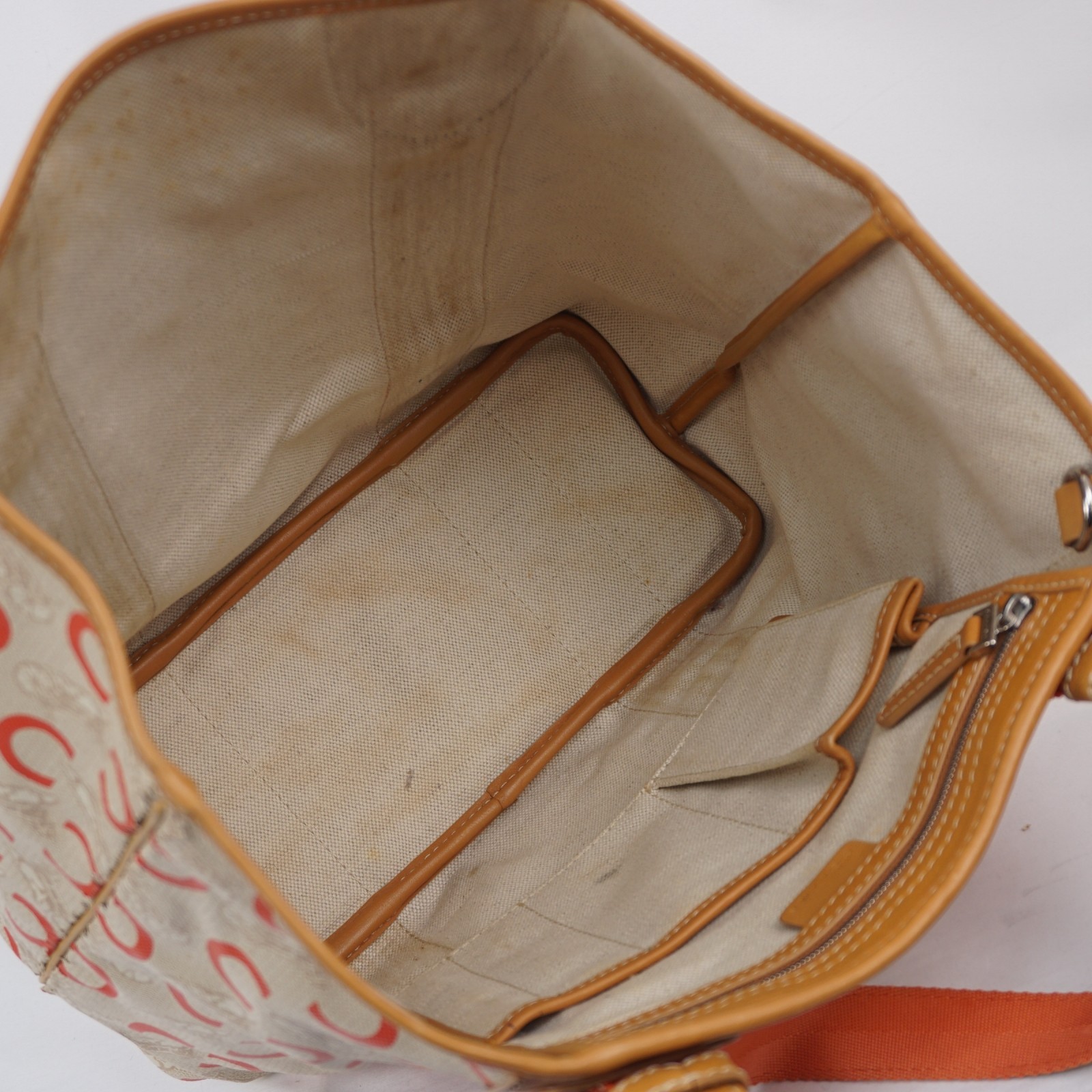 CELINE C Sulky Carriage Horse Tote Bag Coated Canvas Leather Orange Auth