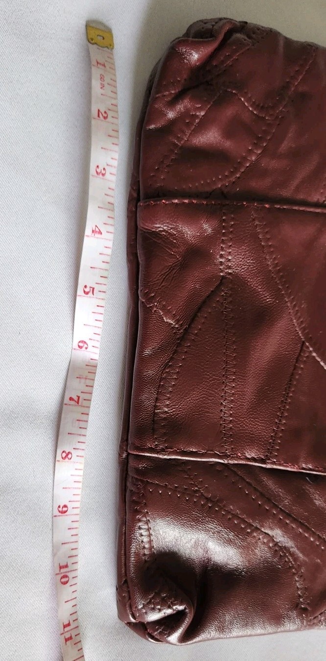 MATCH Patchwork Rich Burgundy Leather Clutch Purse 11x7in long strap Zip Top New