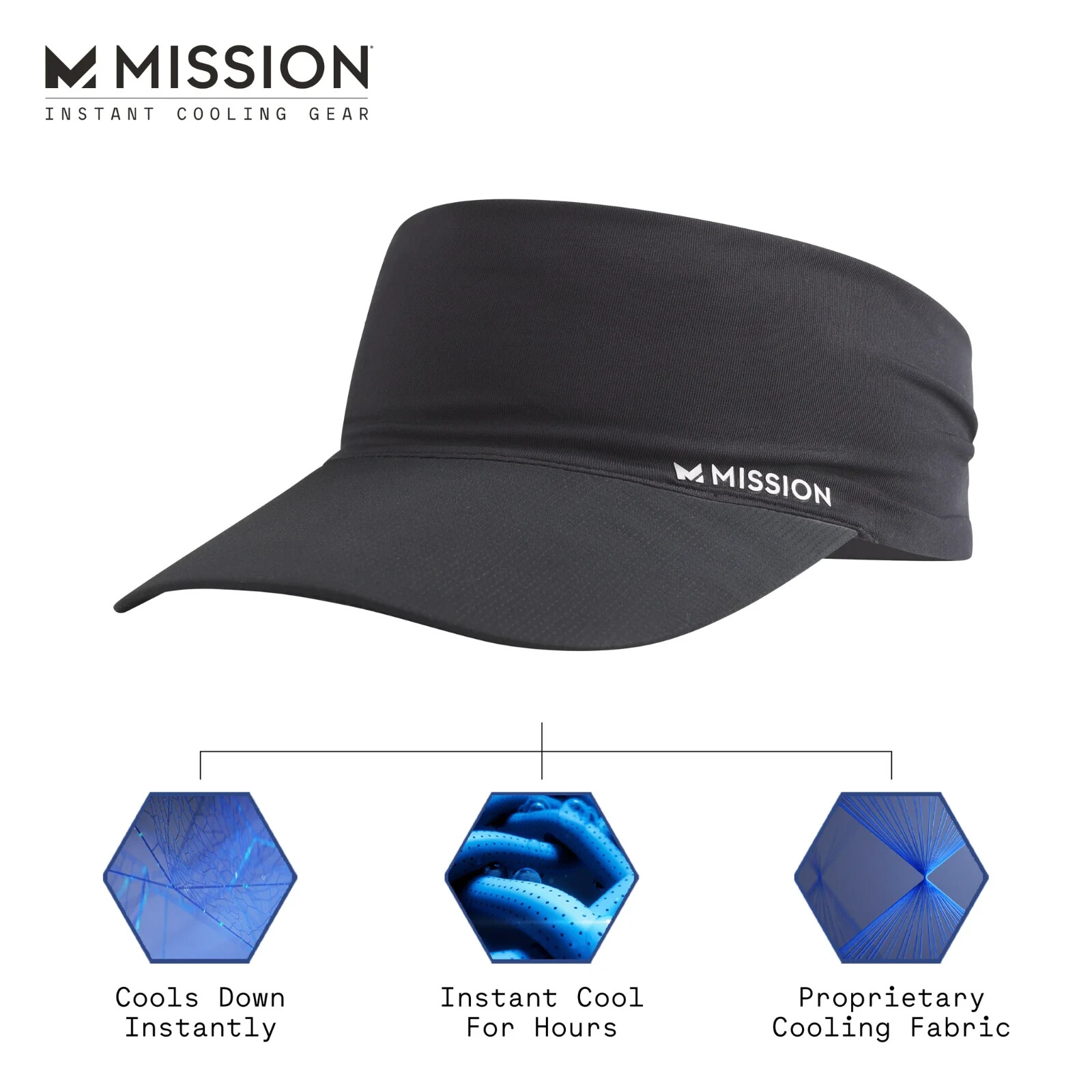 MISSION Cooling Visor Instant Cooling Hat Sun Visor Lightweight Quick Dry-NEW!