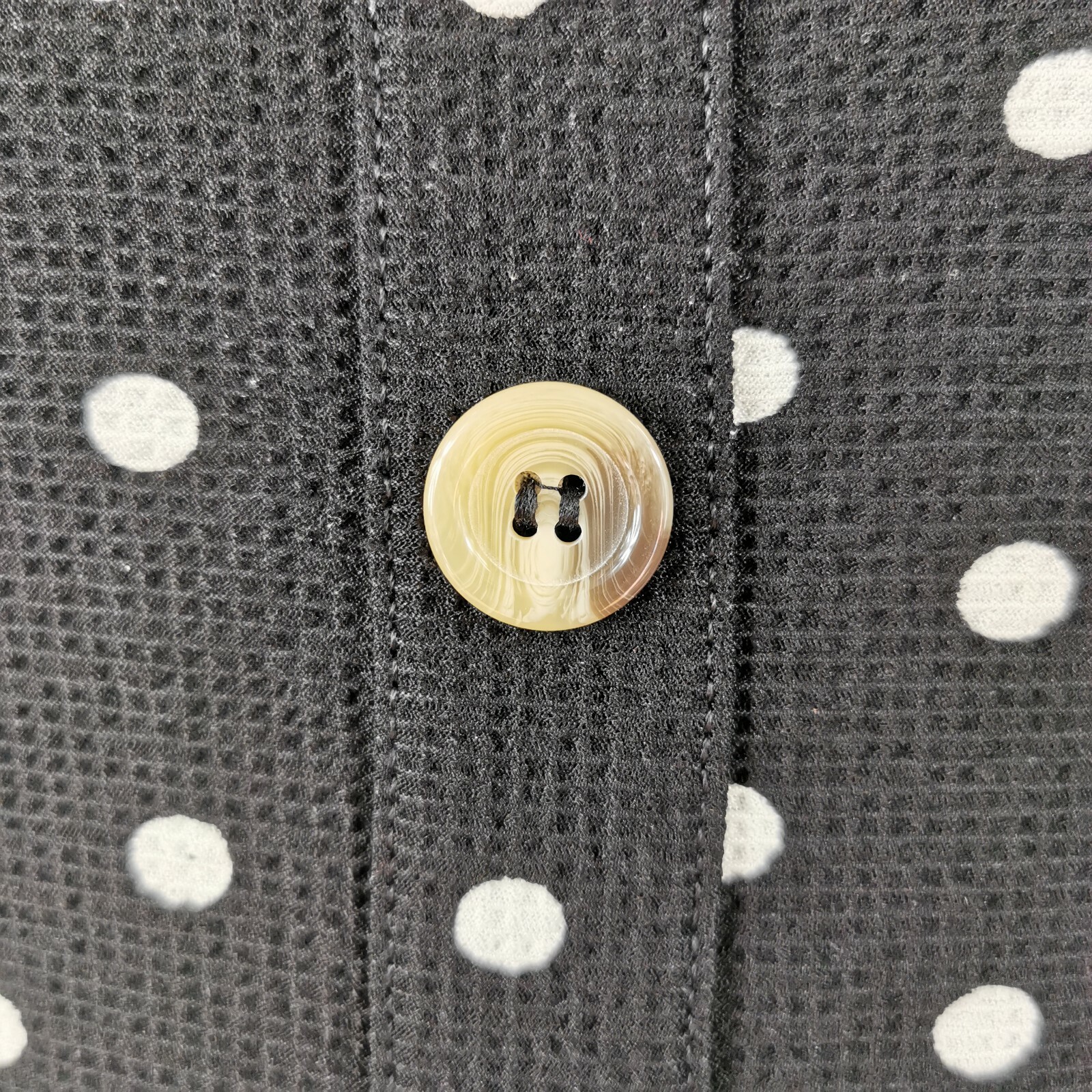 River Island Black Polka Dot Puff Sleeve Button Front Dress Size 14 Square Neck